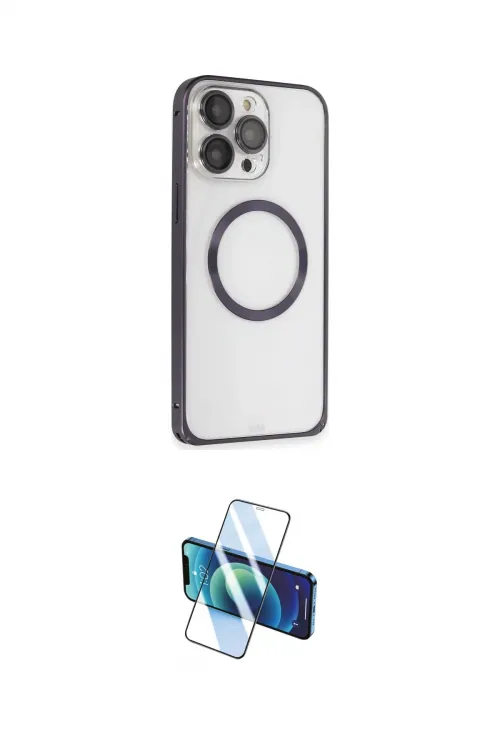 ieg™ iPhone 14 Pro Kılıf Ahenk Işık Serisi - Siyah 3D Antistatik Cam Ekran Koruyucu