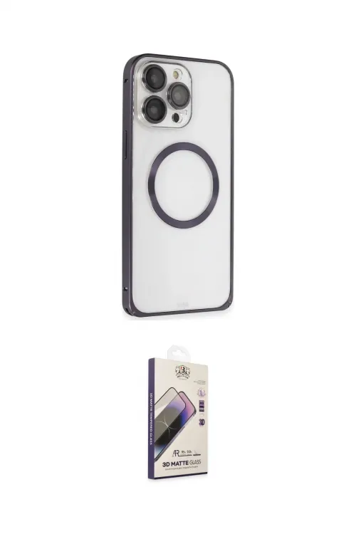 ieg™ iPhone 14 Pro Kılıf Ahenk Işık Serisi - Siyah Bilvis 3D Mat Cam Ekran Koruyucu