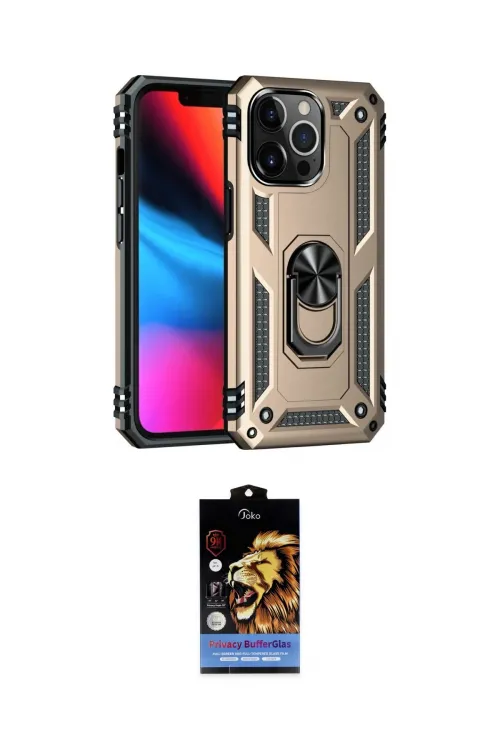 ieg™ iPhone 14 Pro Kılıf Ahenk Klasik Koleksiyonu - Siyah Buffer Hayalet Cam Ekran Koruyucu