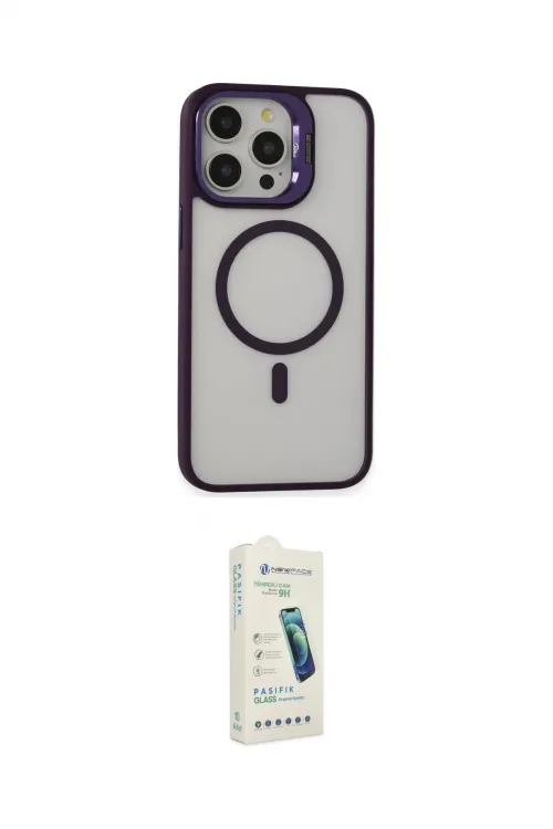 ieg™ iPhone 14 Pro Kılıf Ahenk Klasik Özel Seri - Şeffaf Pasifik Cam Ekran Koruyucu