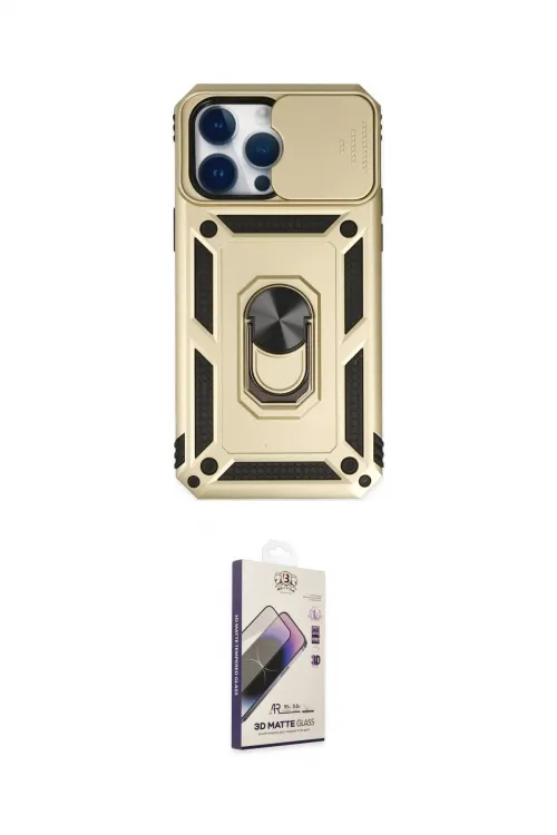 ieg™ iPhone 14 Pro Kılıf Ahenk Klasik - Siyah Bilvis 3D Mat Cam Ekran Koruyucu