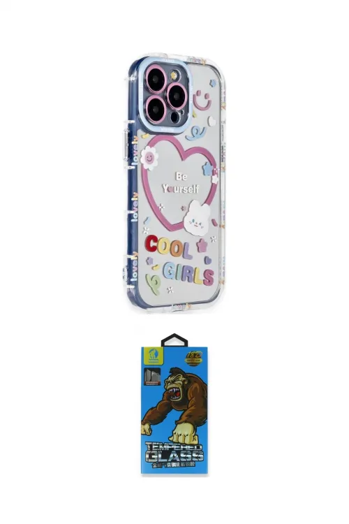 ieg™ iPhone 14 Pro Kılıf Ahenk Modern Serisi - Siyah 18D Cam Ekran Koruyucu