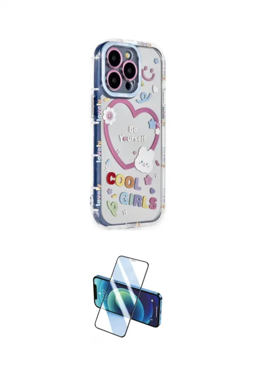 ieg™ iPhone 14 Pro Kılıf Ahenk Modern Serisi - Siyah 3D Antistatik Cam Ekran Koruyucu