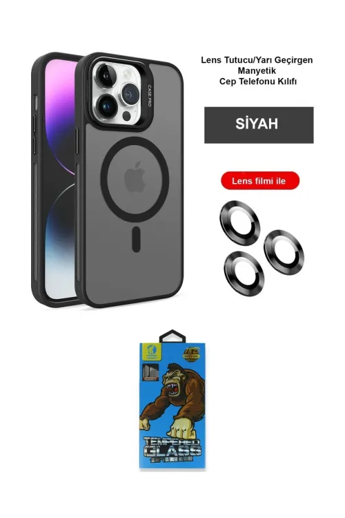ieg™ iPhone 14 Pro Kılıf Akış Form - Siyah 18D Cam Ekran Koruyucu