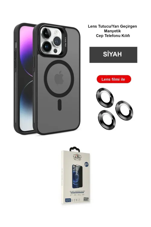 ieg™ iPhone 14 Pro Kılıf Akış Form - Siyah Bilvis Hayalet Cam Ekran Koruyucu