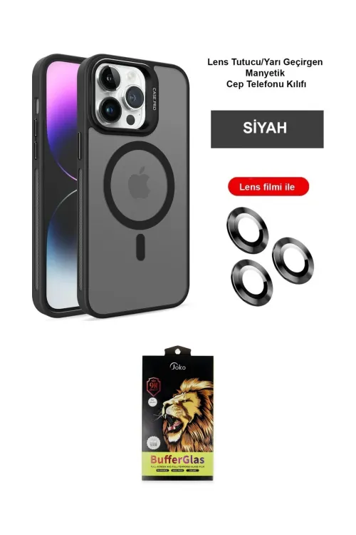 ieg™ iPhone 14 Pro Kılıf Akış Form - Siyah Buffer Cam Ekran Koruyucu