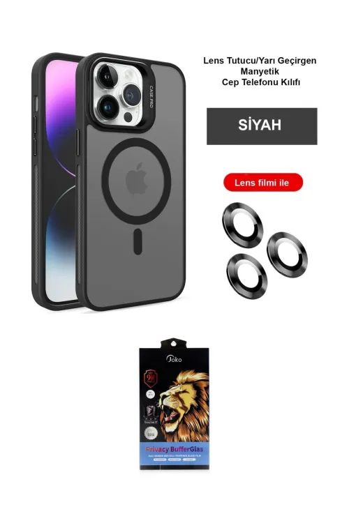 ieg™ iPhone 14 Pro Kılıf Akış Form - Siyah Buffer Hayalet Cam Ekran Koruyucu