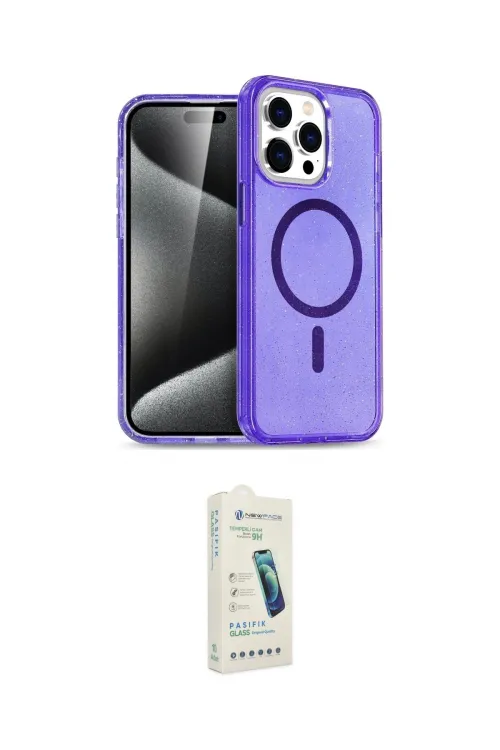 ieg™ iPhone 14 Pro Kılıf Eksen Doku Koleksiyonu - Şeffaf Pasifik Cam Ekran Koruyucu