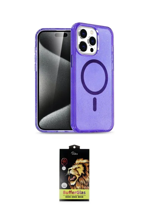 ieg™ iPhone 14 Pro Kılıf Eksen Doku Koleksiyonu - Siyah Buffer Cam Ekran Koruyucu