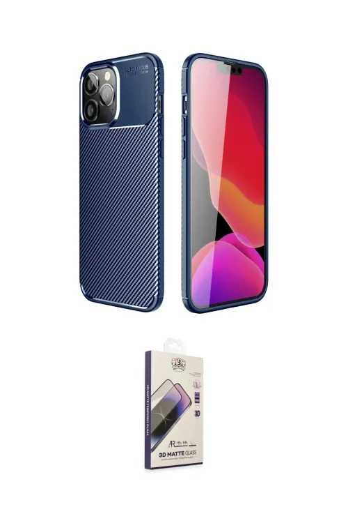 ieg™ iPhone 14 Pro Kılıf Eksen Form Prime - Siyah Bilvis 3D Mat Cam Ekran Koruyucu