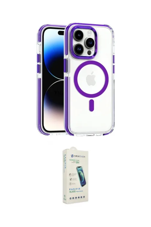 ieg™ iPhone 14 Pro Kılıf Kozmos Doku Koleksiyonu - Şeffaf Pasifik Cam Ekran Koruyucu
