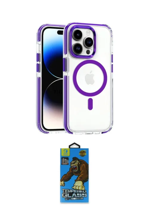 ieg™ iPhone 14 Pro Kılıf Kozmos Doku Koleksiyonu - Siyah 18D Cam Ekran Koruyucu