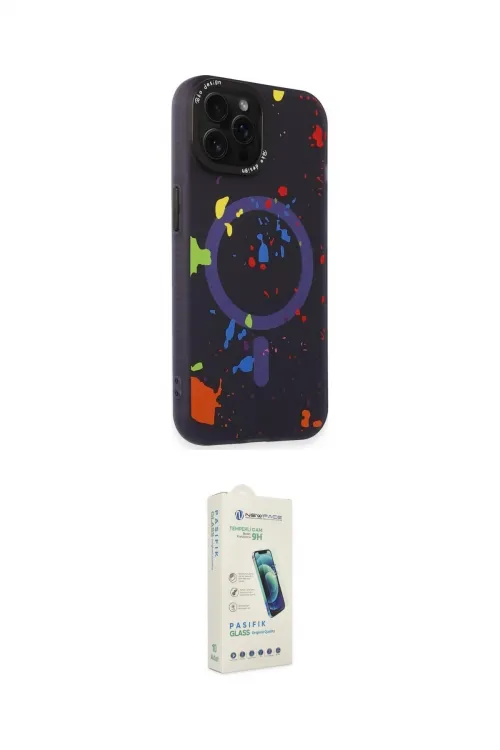 ieg™ iPhone 14 Pro Kılıf Kozmos Doku - Şeffaf Pasifik Cam Ekran Koruyucu