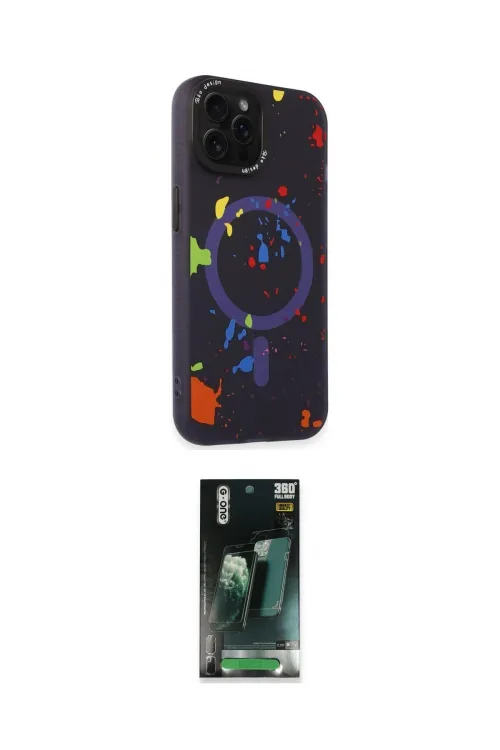 ieg™ iPhone 14 Pro Kılıf Kozmos Doku - Siyah 360 Mat Full Body Arka Koruyucu