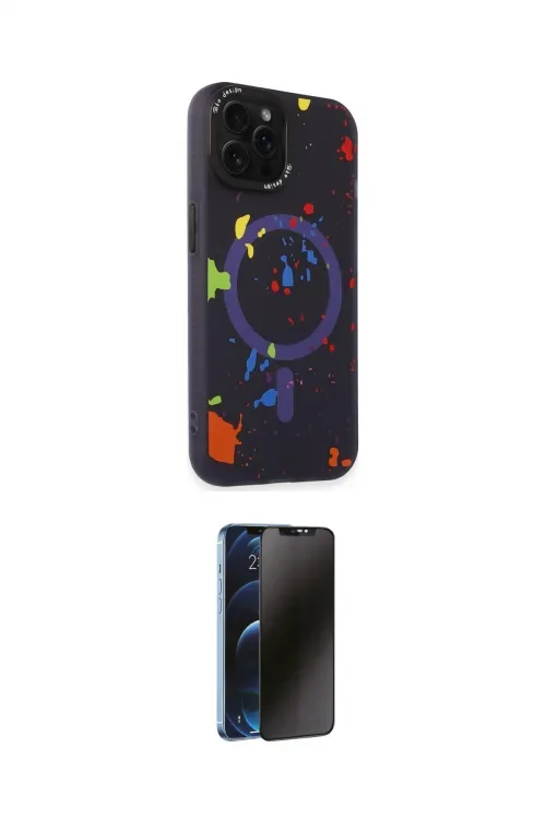 ieg™ iPhone 14 Pro Kılıf Kozmos Doku - Siyah 3D Antistatik Hayalet Cam Ekran Koruyucu