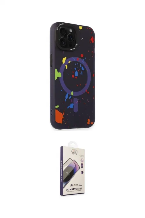 ieg™ iPhone 14 Pro Kılıf Kozmos Doku - Siyah Bilvis 3D Mat Cam Ekran Koruyucu