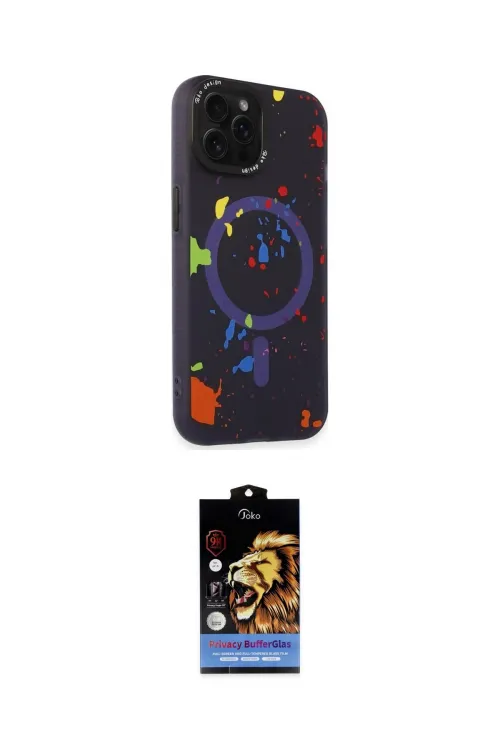 ieg™ iPhone 14 Pro Kılıf Kozmos Doku - Siyah Buffer Hayalet Cam Ekran Koruyucu