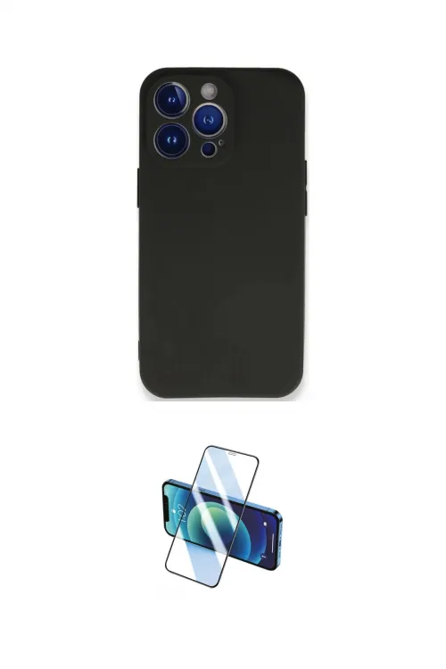 ieg™ iPhone 14 Pro Kılıf Kozmos Yansıma Özel Seri - Siyah 3D Antistatik Cam Ekran Koruyucu