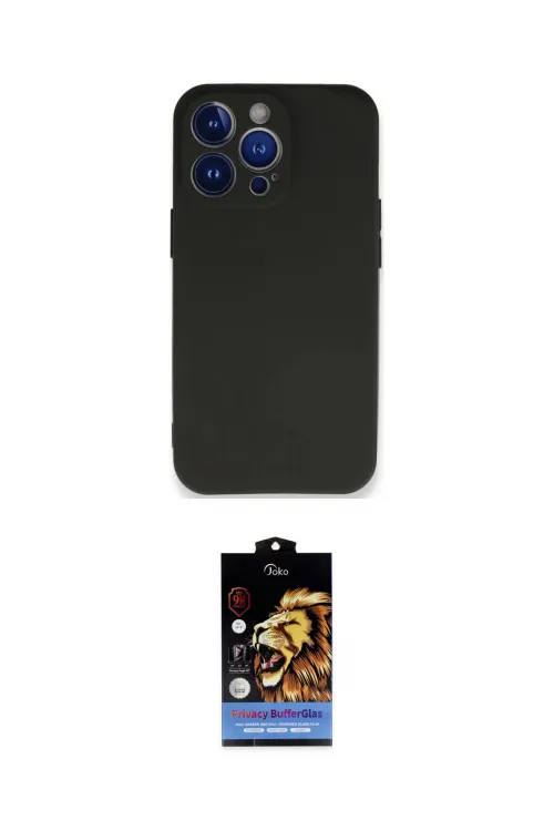 ieg™ iPhone 14 Pro Kılıf Kozmos Yansıma Özel Seri - Siyah Buffer Hayalet Cam Ekran Koruyucu