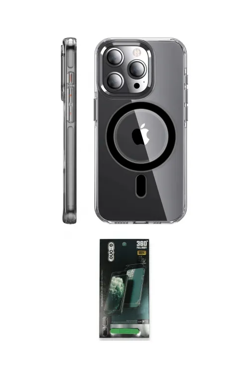 ieg™ iPhone 14 Pro Kılıf Nova Doku - Siyah 360 Mat Full Body Arka Koruyucu
