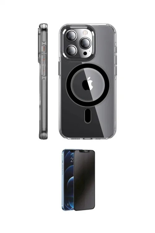 ieg™ iPhone 14 Pro Kılıf Nova Doku - Siyah 3D Antistatik Hayalet Cam Ekran Koruyucu