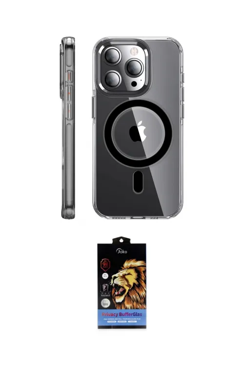 ieg™ iPhone 14 Pro Kılıf Nova Doku - Siyah Buffer Hayalet Cam Ekran Koruyucu