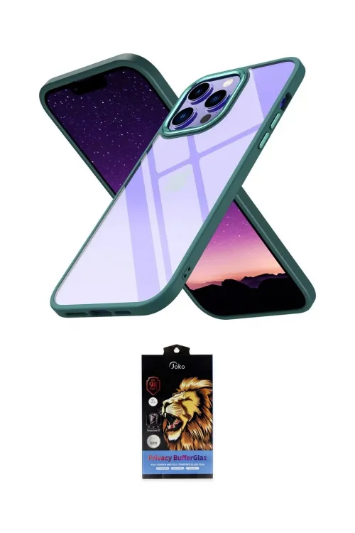 ieg™ iPhone 14 Pro Kılıf Nova Işık Serisi - Siyah Buffer Hayalet Cam Ekran Koruyucu