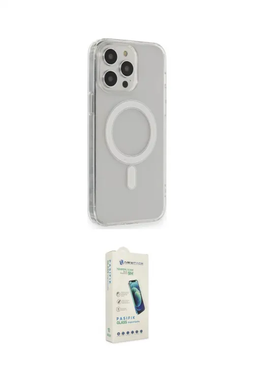 ieg™ iPhone 14 Pro Kılıf Pusula Çizgi Koleksiyonu - Şeffaf Pasifik Cam Ekran Koruyucu