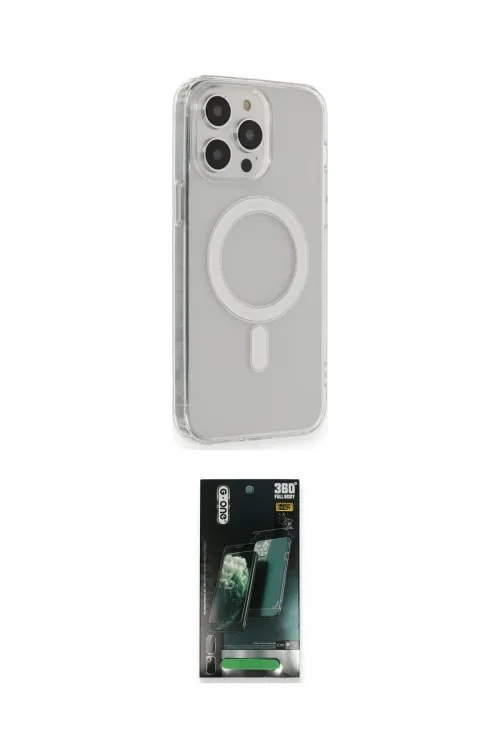 ieg™ iPhone 14 Pro Kılıf Pusula Çizgi Koleksiyonu - Siyah 360 Mat Full Body Arka Koruyucu