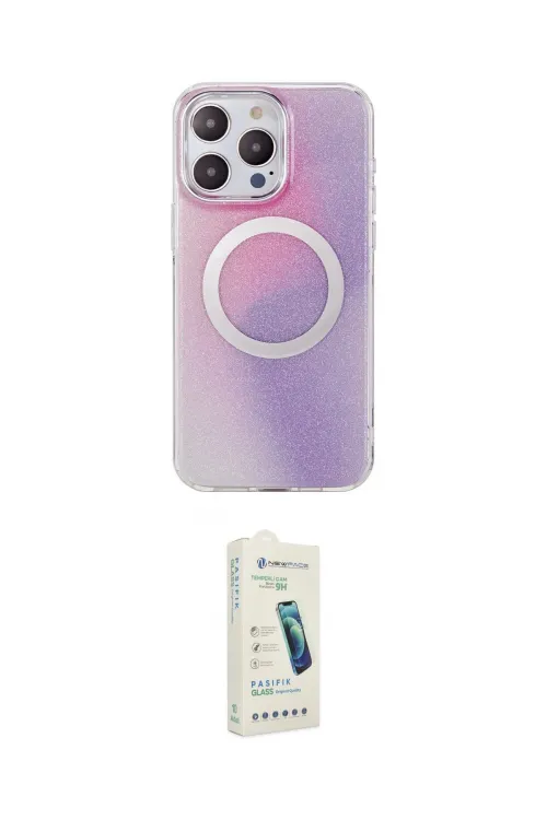 ieg™ iPhone 14 Pro Kılıf Pusula Form - Şeffaf Pasifik Cam Ekran Koruyucu