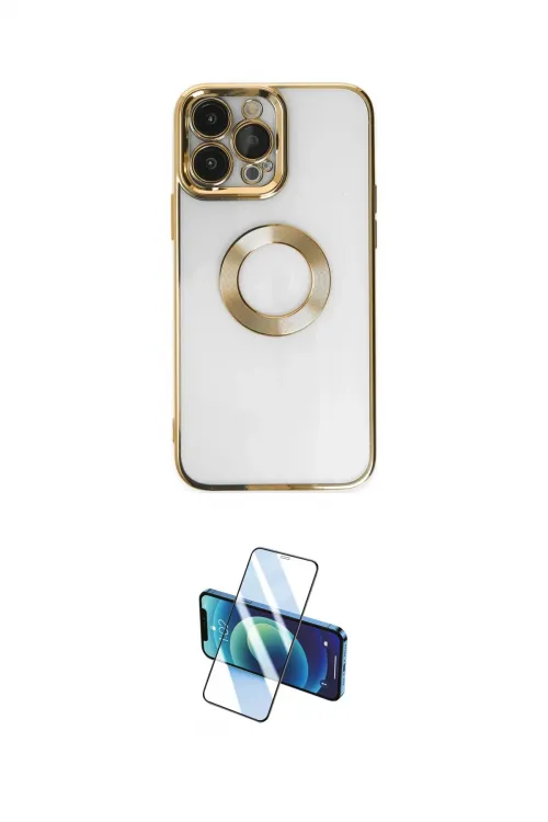 ieg™ iPhone 14 Pro Kılıf Pusula Form - Siyah 3D Antistatik Cam Ekran Koruyucu
