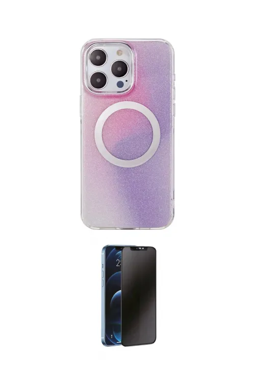 ieg™ iPhone 14 Pro Kılıf Pusula Form - Siyah 3D Antistatik Hayalet Cam Ekran Koruyucu