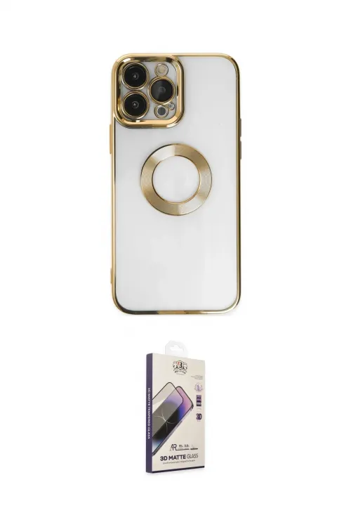 ieg™ iPhone 14 Pro Kılıf Pusula Form - Siyah Bilvis 3D Mat Cam Ekran Koruyucu