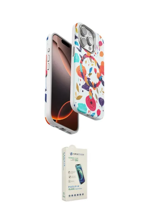 ieg™ iPhone 14 Pro Kılıf Siluet Doku - Şeffaf Pasifik Cam Ekran Koruyucu