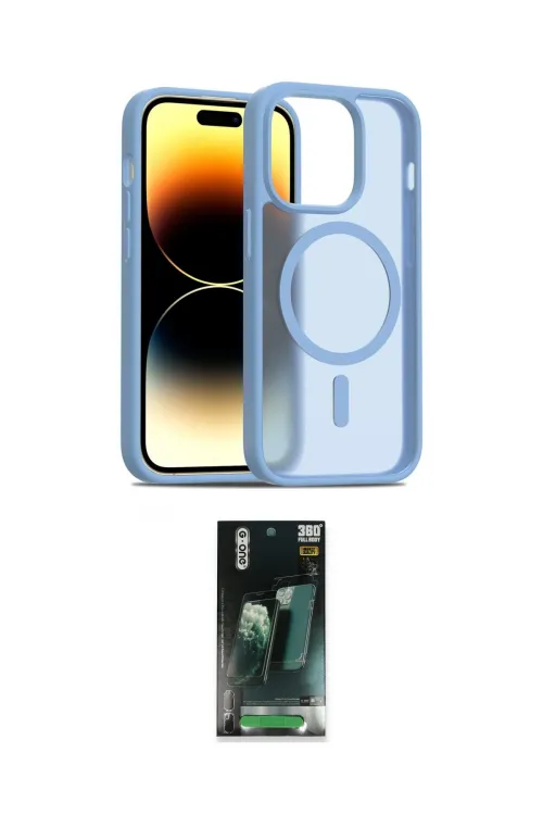ieg™ iPhone 14 Pro Kılıf Siluet Minimal Prime - Siyah 360 Mat Full Body Arka Koruyucu