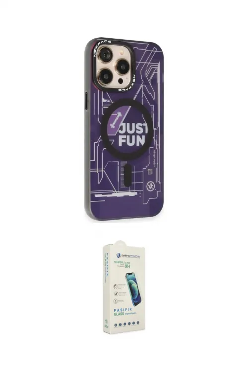 ieg™ iPhone 14 Pro Kılıf Siluet Modern Koleksiyonu - Şeffaf Pasifik Cam Ekran Koruyucu