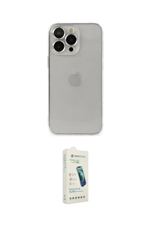 ieg™ iPhone 14 Pro Kılıf Ufuk Minimal Özel Seri - Şeffaf Pasifik Cam Ekran Koruyucu
