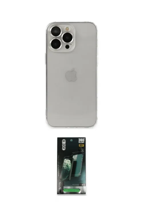 ieg™ iPhone 14 Pro Kılıf Ufuk Minimal Özel Seri - Siyah 360 Mat Full Body Arka Koruyucu
