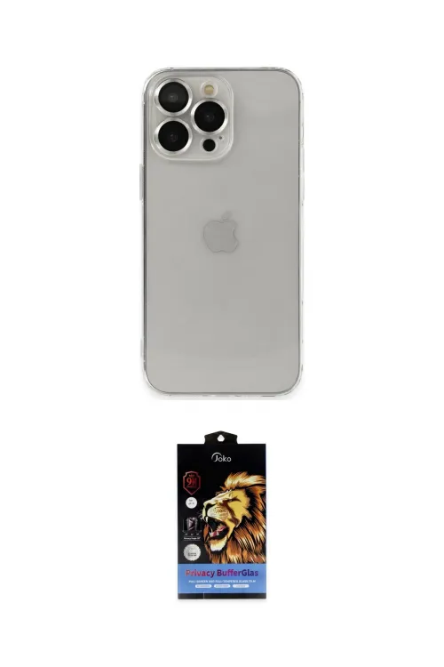 ieg™ iPhone 14 Pro Kılıf Ufuk Minimal Özel Seri - Siyah Buffer Hayalet Cam Ekran Koruyucu