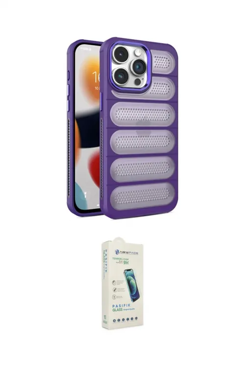 ieg™ iPhone 14 Pro Kılıf Yadigar Doku Özel Seri - Şeffaf Pasifik Cam Ekran Koruyucu