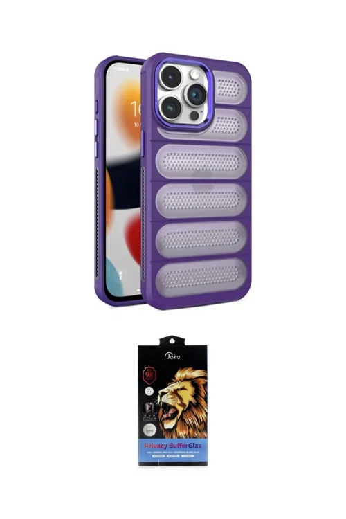 ieg™ iPhone 14 Pro Kılıf Yadigar Doku Özel Seri - Siyah Buffer Hayalet Cam Ekran Koruyucu
