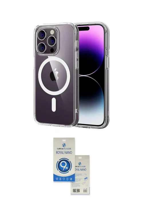 ieg™ iPhone 14 Pro Max Kılıf Ahenk Minimal Serisi - Şeffaf Royal Nano Ekran Koruyucu