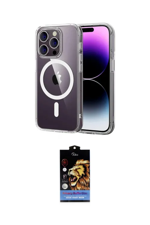 ieg™ iPhone 14 Pro Max Kılıf Ahenk Minimal Serisi - Siyah Buffer Hayalet Cam Ekran Koruyucu