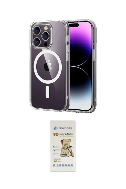 ieg™ iPhone 14 Pro Max Kılıf Ahenk Minimal Serisi - Siyah Mat Seramik Nano Ekran Koruyucu