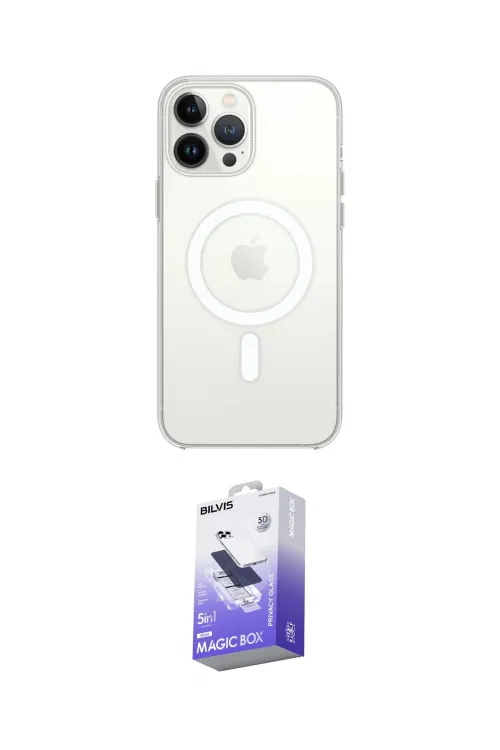 ieg™ iPhone 14 Pro Max Kılıf Ahenk Yansıma Prime - Siyah Bilvis 5in1 5D Magic Hayalet Cam Ekran Koruyucu