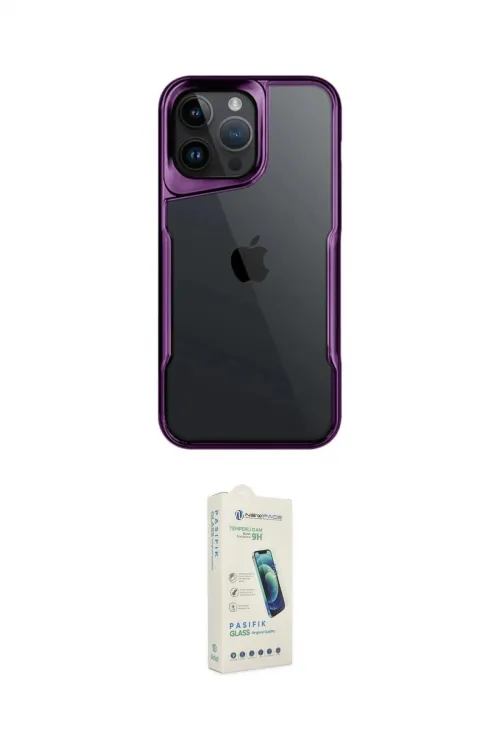 ieg™ iPhone 14 Pro Max Kılıf Akış Çizgi Koleksiyonu - Şeffaf Pasifik Cam Ekran Koruyucu