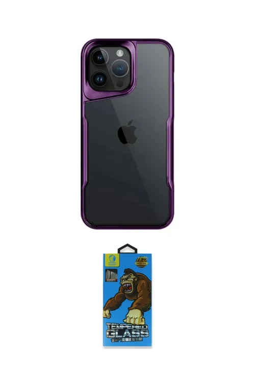 ieg™ iPhone 14 Pro Max Kılıf Akış Çizgi Koleksiyonu - Siyah 18D Cam Ekran Koruyucu