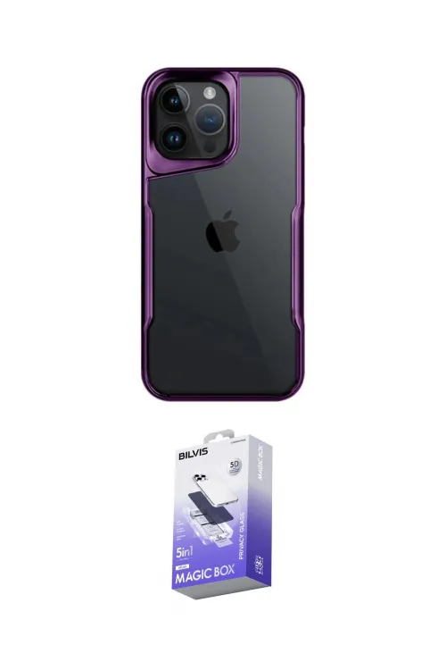 ieg™ iPhone 14 Pro Max Kılıf Akış Çizgi Koleksiyonu - Siyah Bilvis 5in1 5D Magic Hayalet Cam Ekran Koruyucu