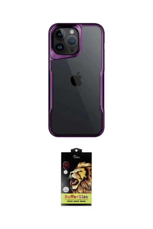 ieg™ iPhone 14 Pro Max Kılıf Akış Çizgi Koleksiyonu - Siyah Buffer Cam Ekran Koruyucu