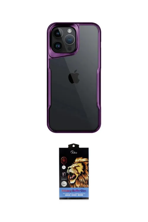 ieg™ iPhone 14 Pro Max Kılıf Akış Çizgi Koleksiyonu - Siyah Buffer Hayalet Cam Ekran Koruyucu